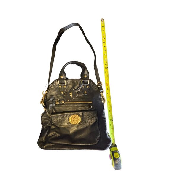 Emma Fox Black Leather Convertible Crossbody Handbag With Gold Accents - Picture 11 of 16